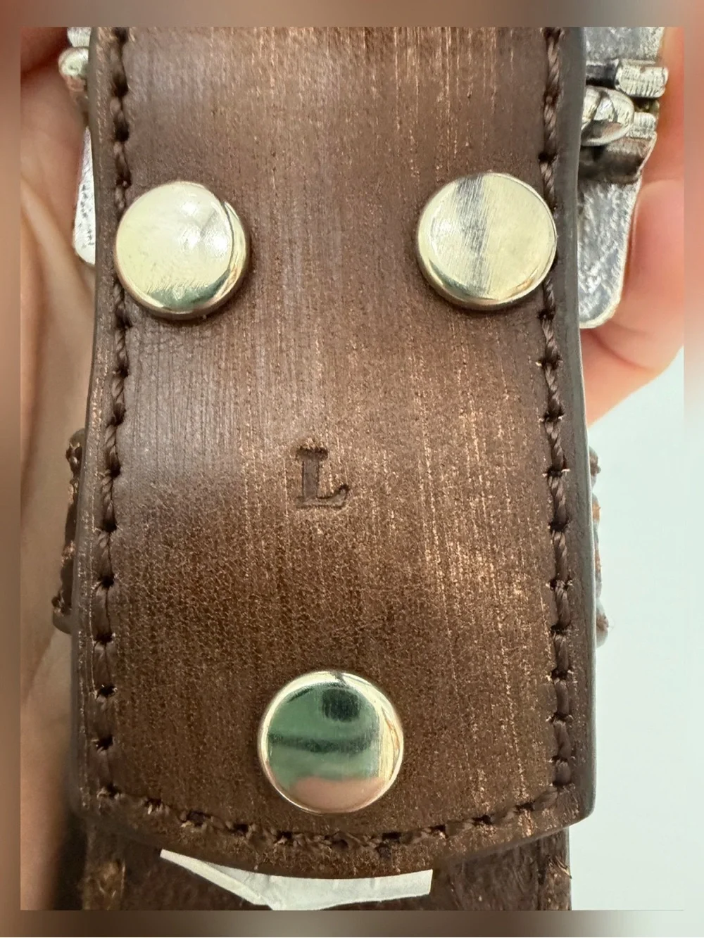 Nocona Leather Women's Nocona Distressed Scroll Triquoise Cross Buckle Belt - L